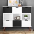 Conjunto Organizador Zuri 9 Espaços Retrô Branco + Kit 3 Gavetas Brancas + Kit 3 Gavetas Pretas