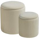 Conjunto otomano BLEXA redondo com armazenamento estofado em veludo branco x2