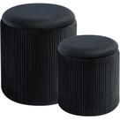 Conjunto otomano BLEXA redondo com veludo estofado de armazenamento (preto)
