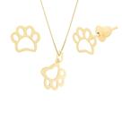 Conjunto Ouro 18k Brinco + Pingente + Corrente Pata Patinha