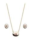 Conjunto oval com pedra central rosa banhado a ouro