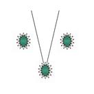 Conjunto oval turmalina fusion banhado a ródio negro