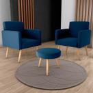 Conjunto p/ Sala Dallas 2 Poltronas Decorativas e 1 Puff Veludo Azul - Matrix