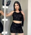 Conjunto paetê saia e cropped look festa balada elegante g