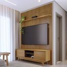 Conjunto Painel com Bancada Cesar 2 Portas Deslizantes 2 Prateleiras MDP até 65 Cumaru G97 - Gran Belo