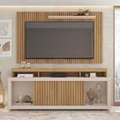 Conjunto Painel e Rack Bancada Toquio 180cm MDP Portas de correr Ripado Buriti/OffWhite G11-Gran Belo