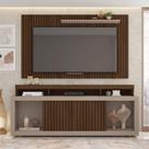 Conjunto Painel e Rack Bancada Toquio 180cm MDP Portas de correr Ripado Havana/Fendi G11 - Gran Belo