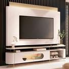 Conjunto Painel Majestade c/LED Bancada Greta TV até 85 Polegadas Off White/Champagne G26 - Gran Belo