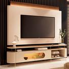 Conjunto Painel Nobre c/LED e Bancada Ária TV até 85 Polegadas Off White/Castanho G26 - HB Móveis