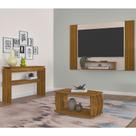Conjunto Painel Para TV 47" Cine, Aparador Creta e Mesa De Centro Caribe Pinho/ Pinho Ripado com Off White