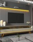 Conjunto Painel Ripado TV Até 85 E Rack Pés Madeira Duque Cor:Cinza
