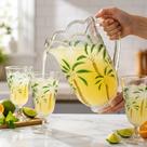 Conjunto Palmer 6 Taças Com Jarra 1,5L Vidro Transparente Decoração Tropical Sofisticada Sucos Drinks Festas