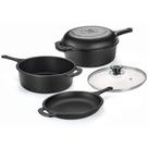 Conjunto Panela/Frigideira Multi Uso Ferro Fundido Tampa de Vidro