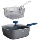 Conjunto Panela Fritadeira Antiaderente cabo Removível Tampa E Cesto Para Fritura Smart Click Euro Conjunto Panela Fritadeira Antiaderente cabo Removível Tampa E Cesto Para Fritura Smart Click Euro