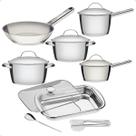 Conjunto Panela Inox Indução Assadeira Frigideira Allegra Tramontina 6 Peças