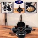 Conjunto Panelas 04 peças Antiaderente com Tampa de Vidro Preto e Marrom Cozinha Conjunto Panelas 04 peças Antiaderente com Tampa de Vidro Preto e Marrom Cozinha