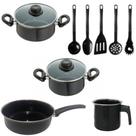 Conjunto Panelas 9 peças Preto Indução Cooktop Elétrico à Gás