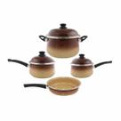 Conjunto Panelas Bojudas Ewel Esmaltadas 4 Pçs Marrom