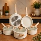 Conjunto Panelas Cerâmica Gourmet 5 Peças Indução Gás Antiaderente Premium Bege Conjunto Panelas Cerâmica Gourmet 5 Peças Indução Gás Antiaderente Premium Bege