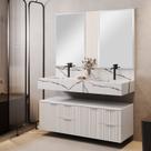 Conjunto para Banheiro Bancada em Porcelanato com Cuba Esculpida, Armário e Espelho Ripy 120cm