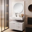 Conjunto para Banheiro Bancada em Porcelanato com Cuba Esculpida, Armário e Espelho Ripy 80cm