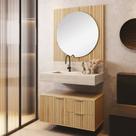 Conjunto para Banheiro Bancada em Porcelanato com Cuba Esculpida, Armário e Espelho Ripy 80cm