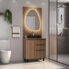 Conjunto para Banheiro Cecília 80 com Pés Painel Ripado Espelho LED Cuba Preta - Fabribam Conjunto para Banheiro Cecília 80 com Pés Painel Ripado Espelho LED Cuba Preta - Fabribam