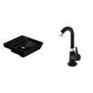 Conjunto para Banheiro Cuba de Semi-Encaixe Verona 11CMX41CMX41CM e Torneira Bica Móvel ABS 1/4 Japi Preto