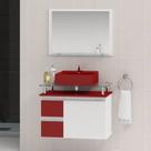 Conjunto para Banheiro Gabinete com Cuba e Espelheira 60cm Diamante Branco/Vinho Conjunto para Banheiro Gabinete com Cuba e Espelheira 60cm Diamante Branco/Vinho