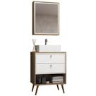 Conjunto Para Banheiro Gabinete Com Pés Cuba E Armário Lionel B06 Branco Nogal - Lyam Decor