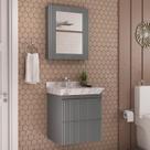 Conjunto para Banheiro Lavatório em Porcelanato com Cuba Esculpida, Gabinete e Espelheira Ripy 60cm