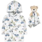 Conjunto para bebé: Bata de baño y manta minky con diseño de autos