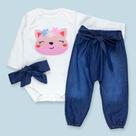 Conjunto para Bebê Body e Calça Jeans Bordado 3D Raposa Conjunto para Bebê Body e Calça Jeans Bordado 3D Raposa