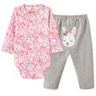 Conjunto para Bebê Body e Calça Kika Rosa Cinza 100% Algodão