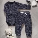 Conjunto para Bebê Body Longo e Calça Minimalista Floresta Preto