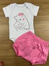 Conjunto para Bebê Body Maga Curta e Short Colinho Mamãe Rosa