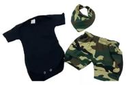 Conjunto para Bebê Body, Shorts e Bandana Camuflado Menino