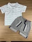 Conjunto para Bebê Palmeira Camisa e Short Branco com Cinza