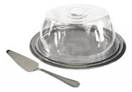 Conjunto Para Bolo Com Tampa Fratelli Suporte De Bolos E Espátula Inox Boleira Com Tampa Acrílico