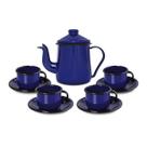 Conjunto para café Bule 1L Xícaras 120ml Esmaltado Azul Ewel