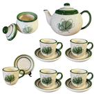 Conjunto Para Café com Bule Açucareiro e 5 Xícaras Com Pires Em Cerâmica
