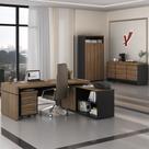 Conjunto para Escritório 4 Peças com Mesa em L Diretor, Balcão com Gavetas, Gaveteiro e Armário Alto