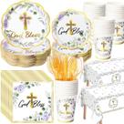 Conjunto para festa de batizado Pickmesh 194 peças roxo floral God Bless