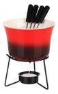 Conjunto Para Fondue 6 Peças Panela de Cerâmica 385ml Base Aço Inox