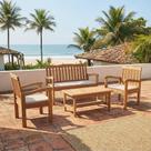 Conjunto para Jardim de Madeira Eucalipto 4 Peças Estofado Nature Yescasa Marrom/Amadeirado/Bege Conjunto para Jardim de Madeira Eucalipto 4 Peças Estofado Nature Yescasa Marrom/Amadeirado/Bege