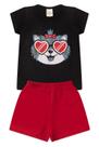Conjunto para meninas verão estampa cachorro óculos preto