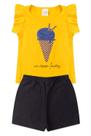 Conjunto para meninas verão estampa com glitter sorvete amarelo