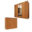 Conjunto para Quarto 1 Guarda-roupa 6 Portas com Espelho e 1 Cômoda 4 Gavetas Ripado Nova York Espre