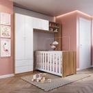 Conjunto para Quarto de Bebê com Guarda-roupas e Berço com Colchão