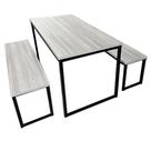 Conjunto para Refeitório Estilo Industrial Mesa com 2 Bancos Separados Amantea/Preto REALME